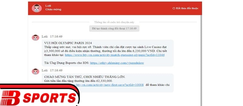 Liên hệ Bsport thông qua chat live
