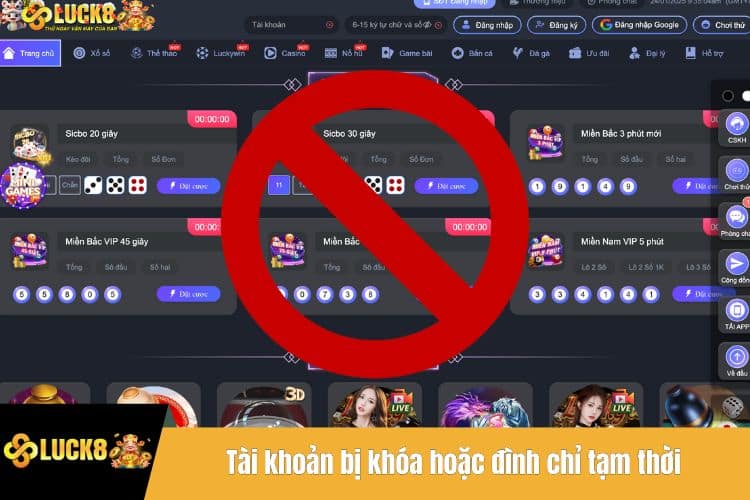Tài khoản bị khóa hoặc đình chỉ tạm thời